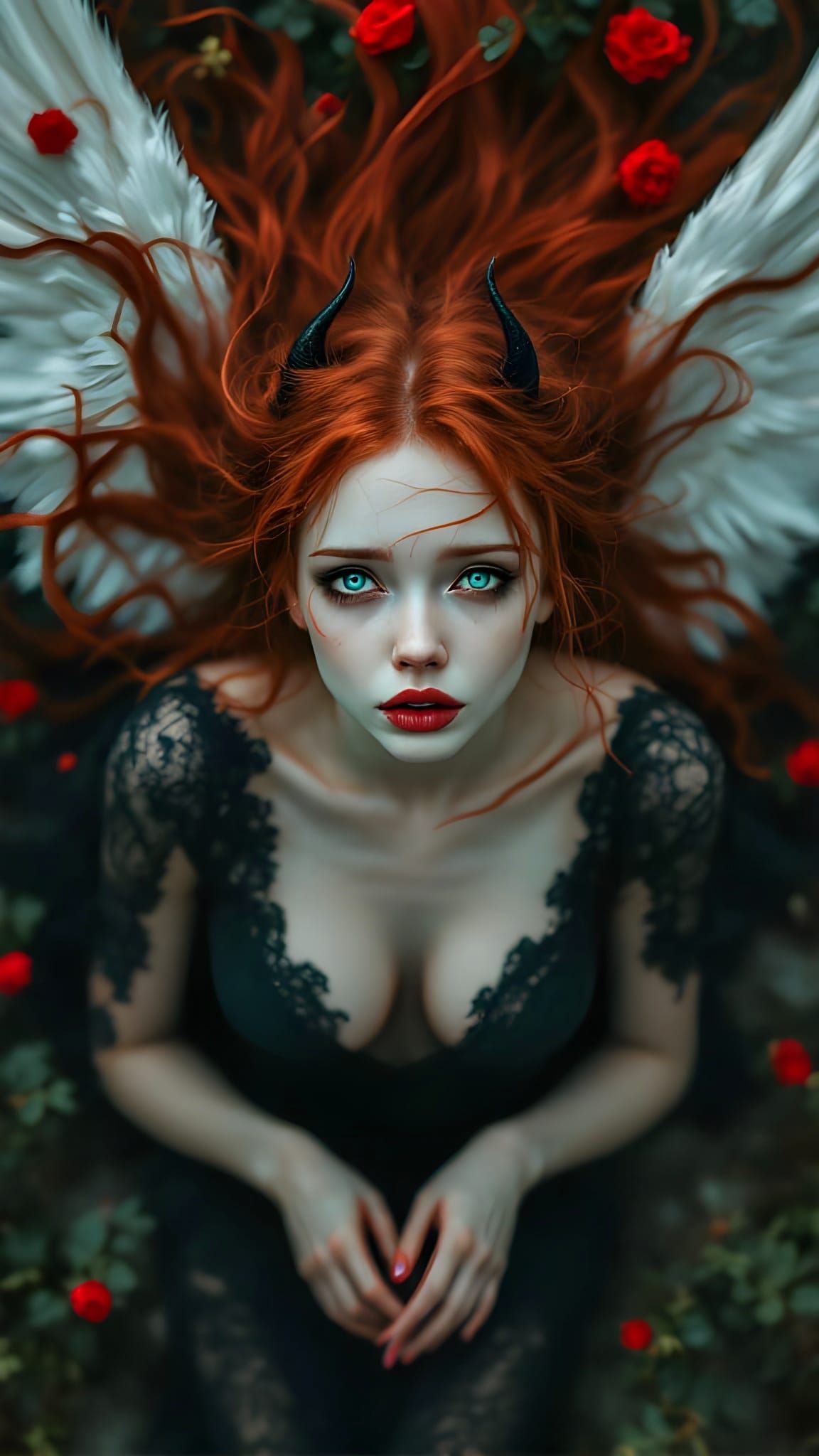 Ethereal Fallen Angel Woman in Pre-Raphaelite Style