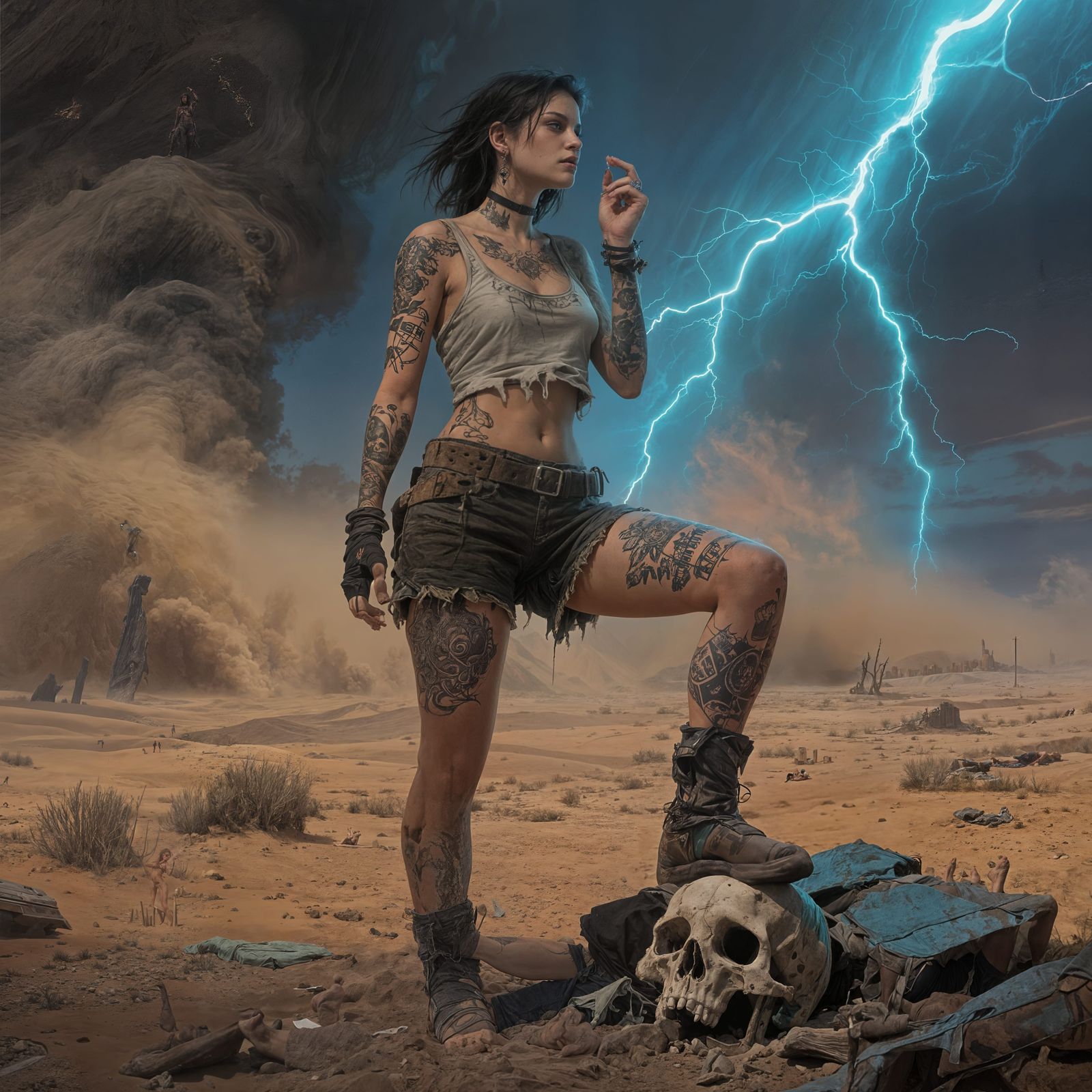 Post-Apocalyptic Woman in Desert Dust Storm