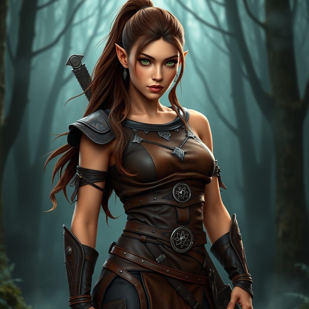 Regal Fantasy Elf Warrior in Earth-Toned Leather Armor