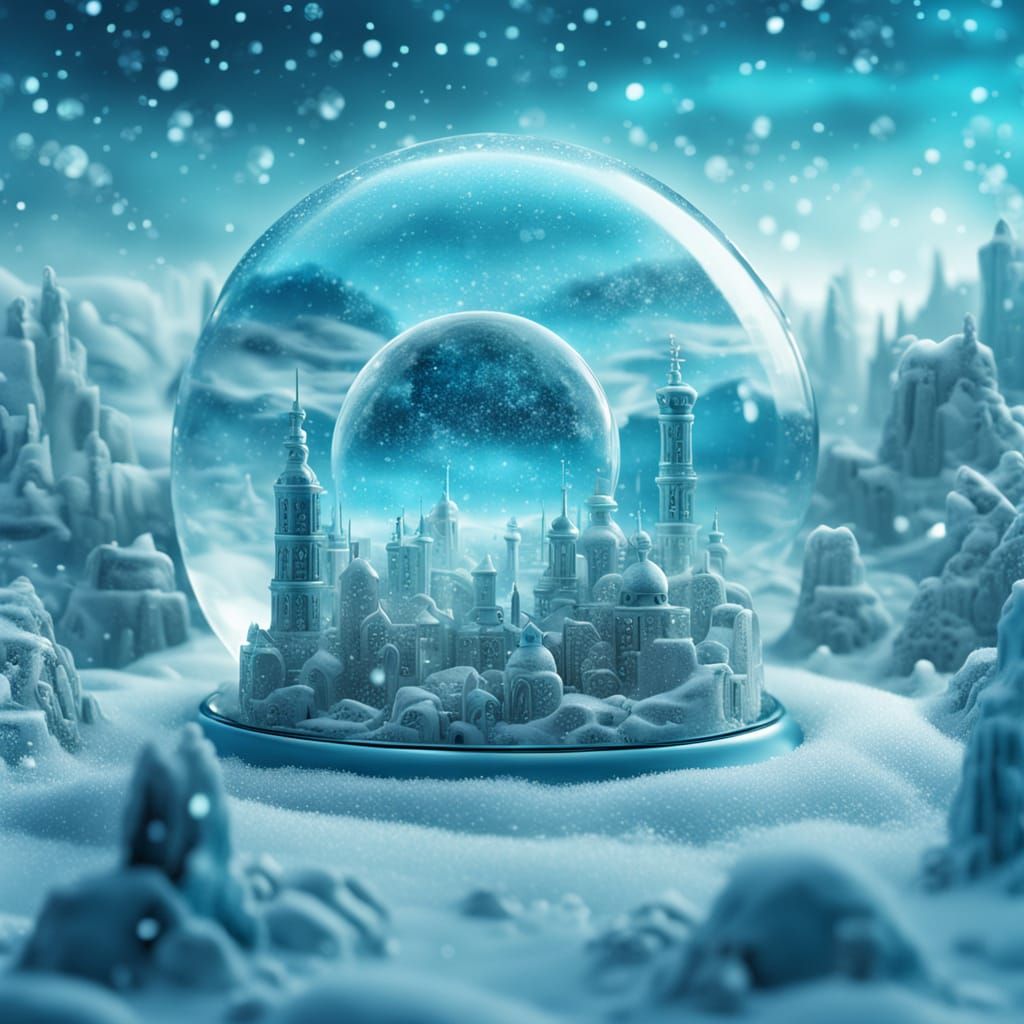 Alien City Snowglobe in Surrealist Style