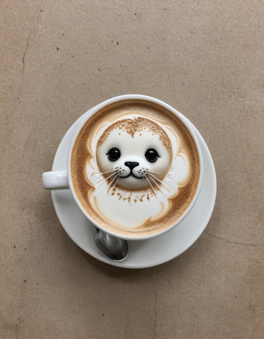 Latte Art: Baby Seal in Navy Uniform