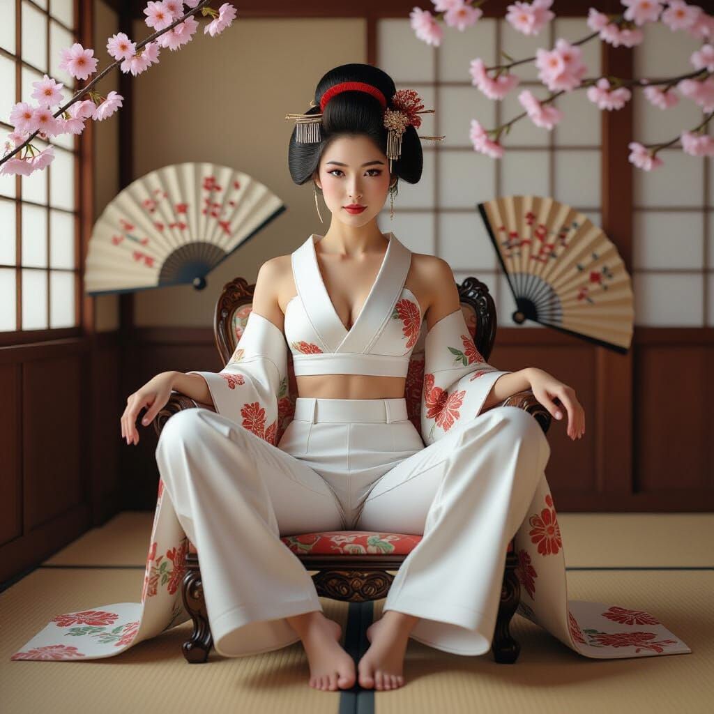 Geisha in Modern Attire with Traditional Elements