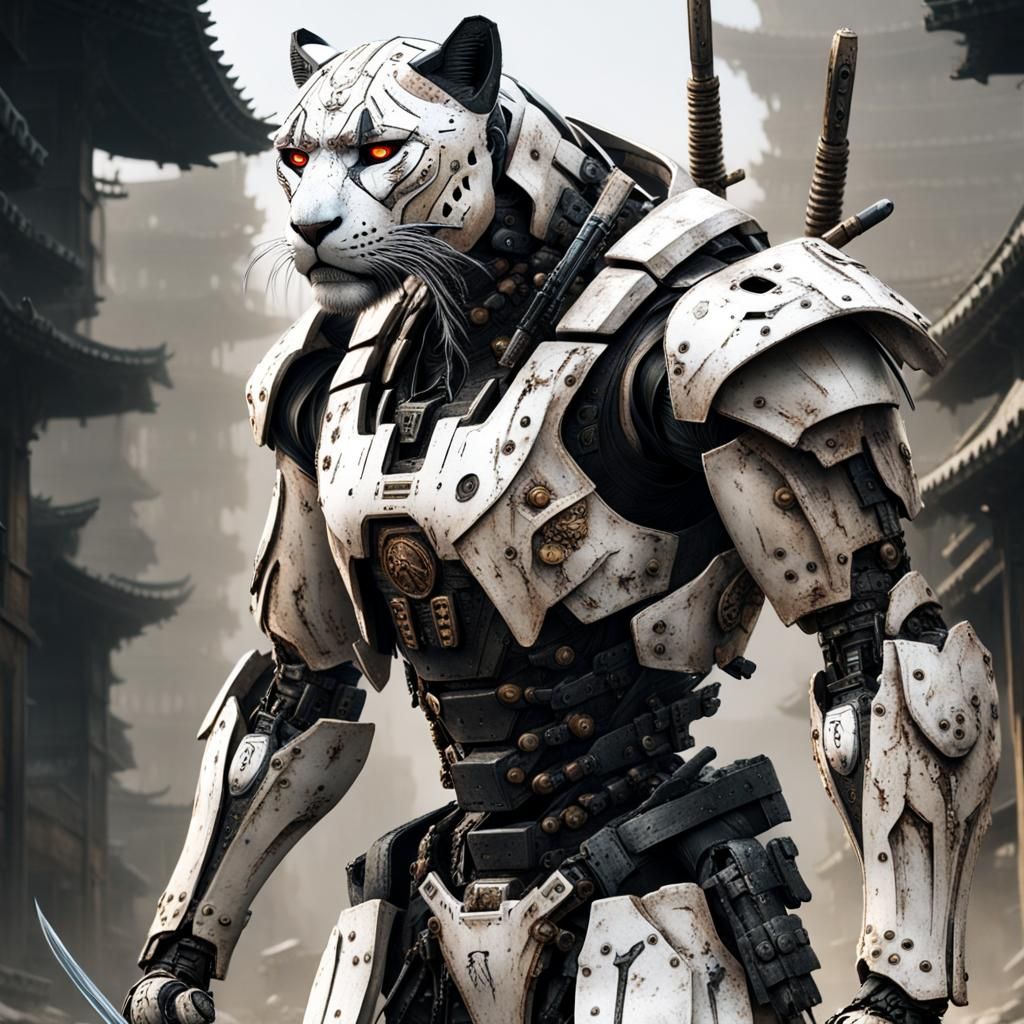 Cyberpunk Samurai Panther Robot Warrior