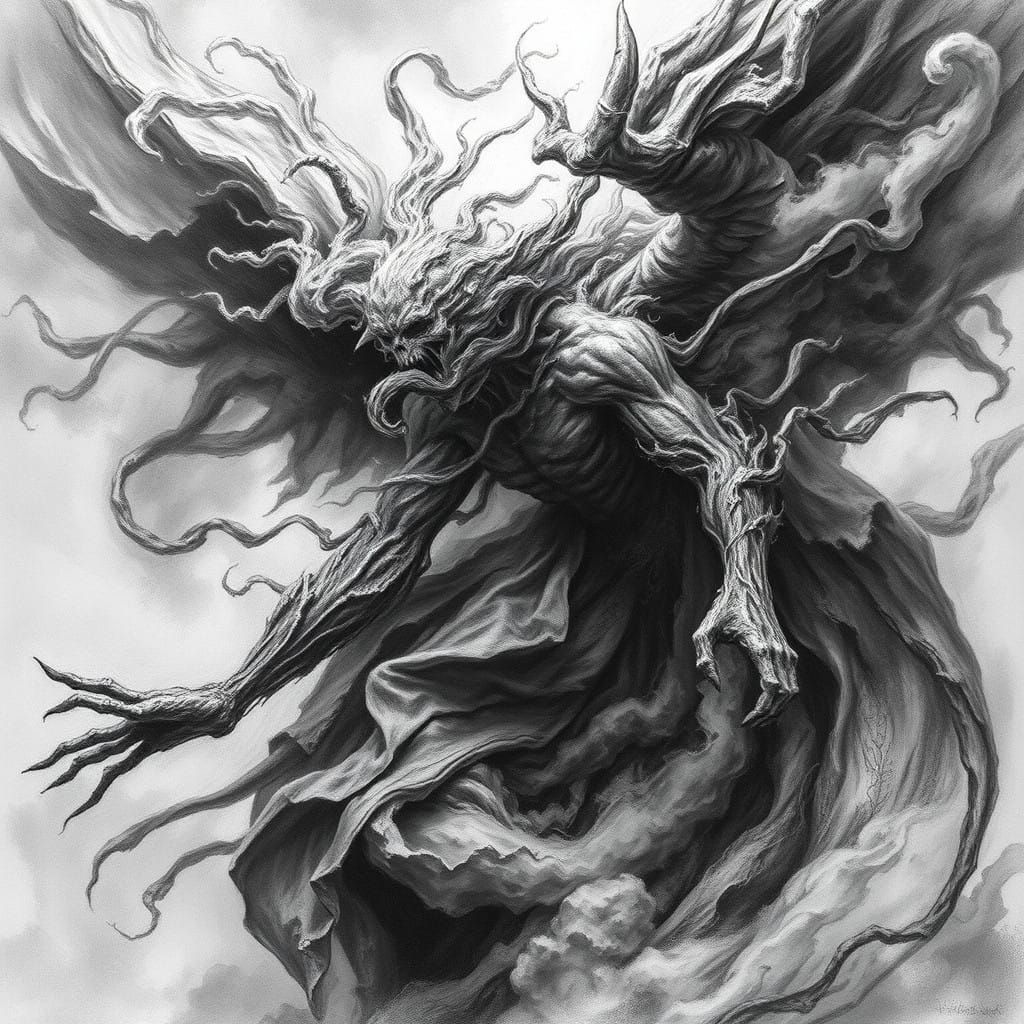 Mysterious Harbinger in Haunting HDR 3D Hyperdetailed Drawin...