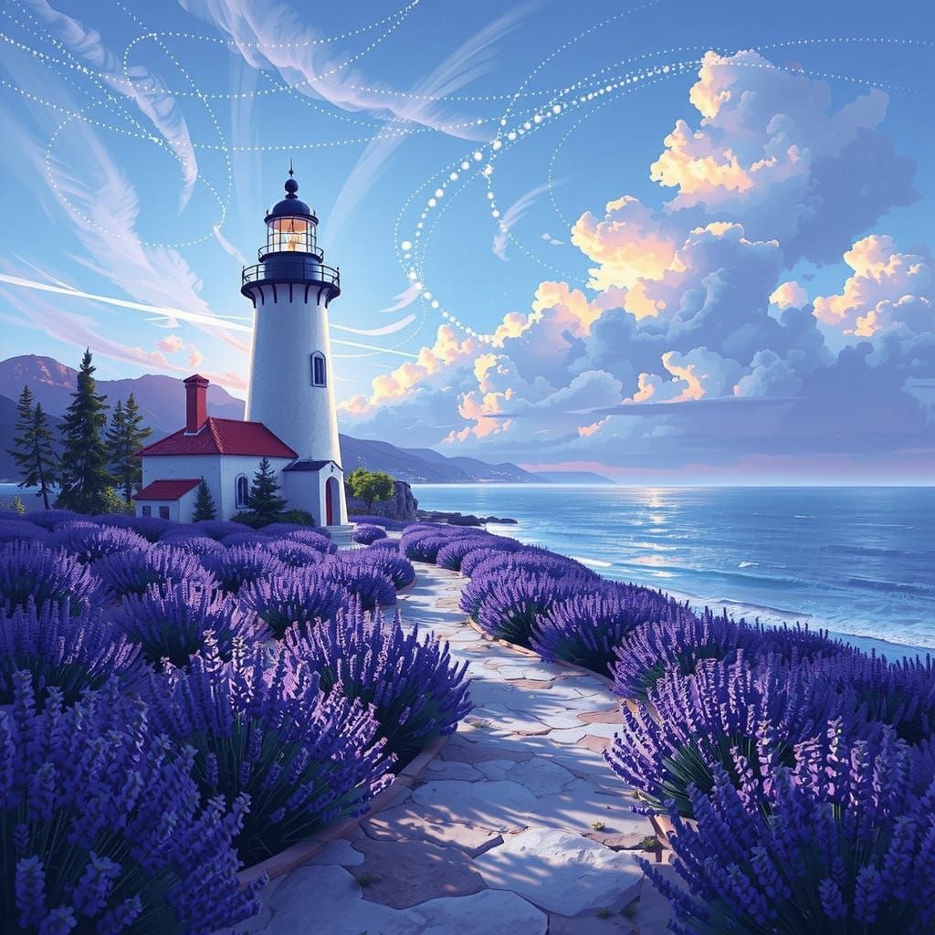 Lavender Garden Lighthouse in Nouveau Art Style