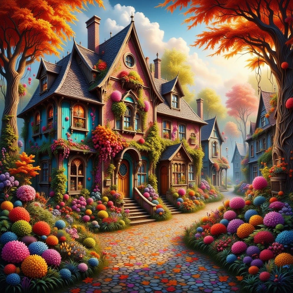 Vibrant Autumn Village in Quaint Dutch Style with Alcohol In...