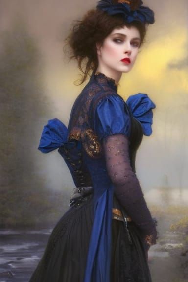 Victorian Vampire in Blue Lace: An Oil Painting