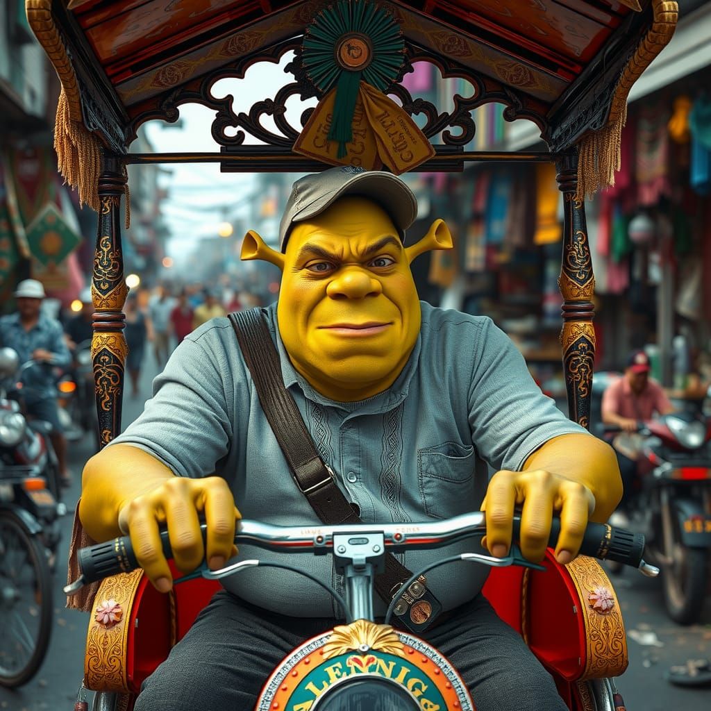 Shrek in Dystopian Latin American Marketplace