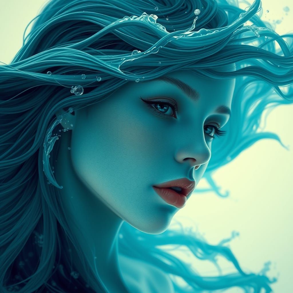 Water Goddess in Serene Oceanic Portrait