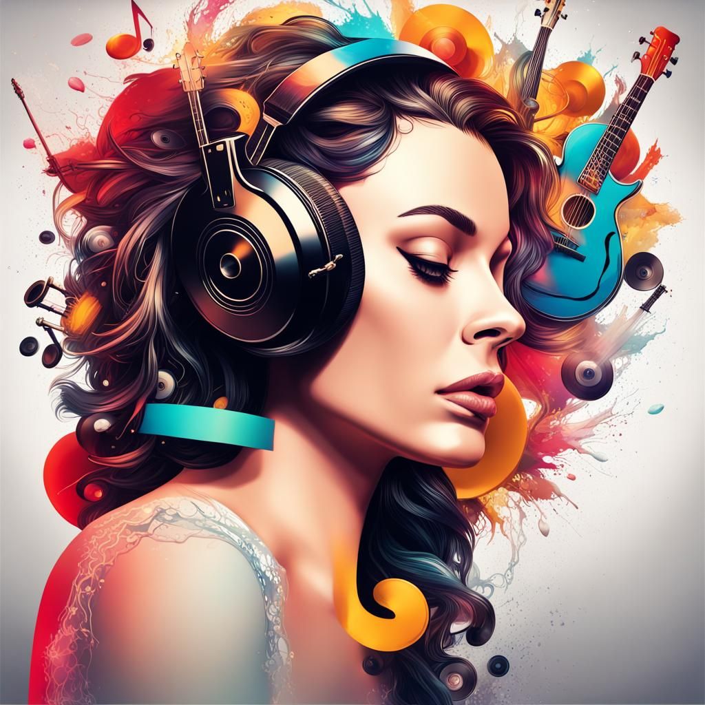 Music Poster with Vinyl Records in Splash Art