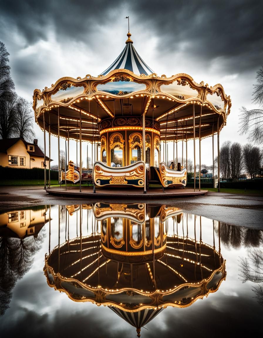 Fantastical Merry-Go-Round in Grisaille Style