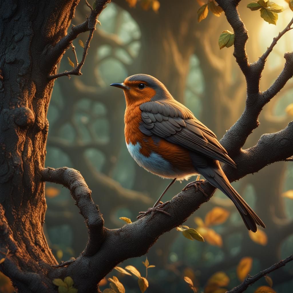 Robin in Tree: Detailed Matte Painting