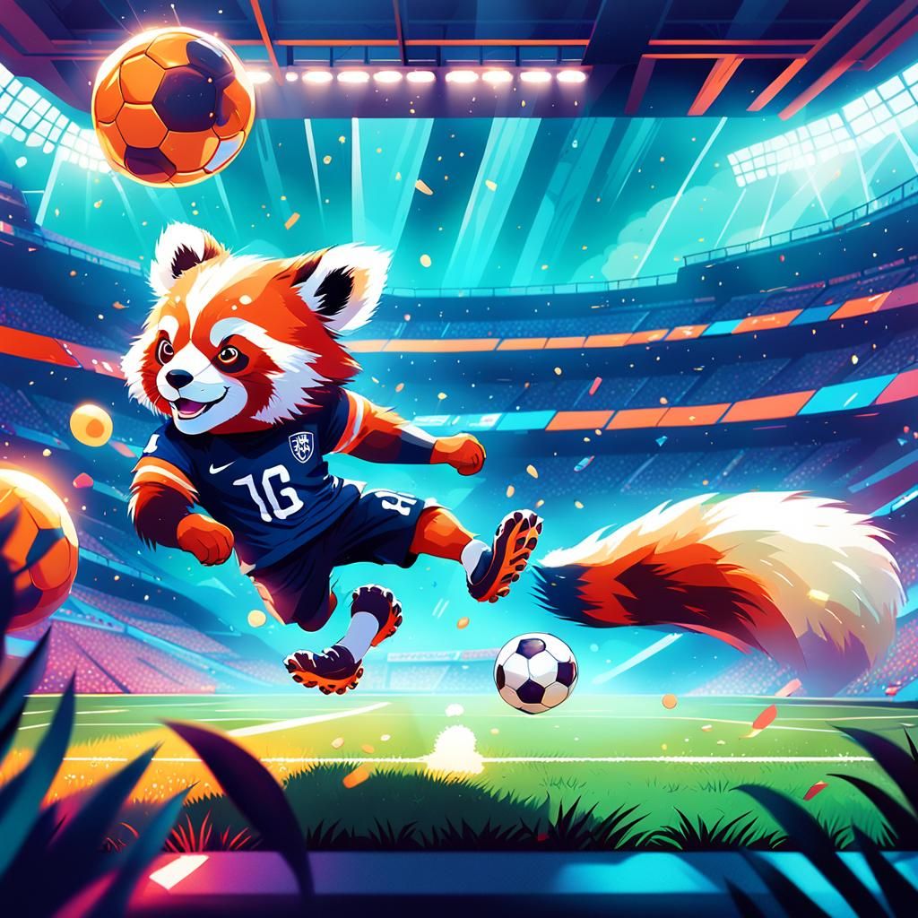 Red Panda Footballer in Stadium Concept Art