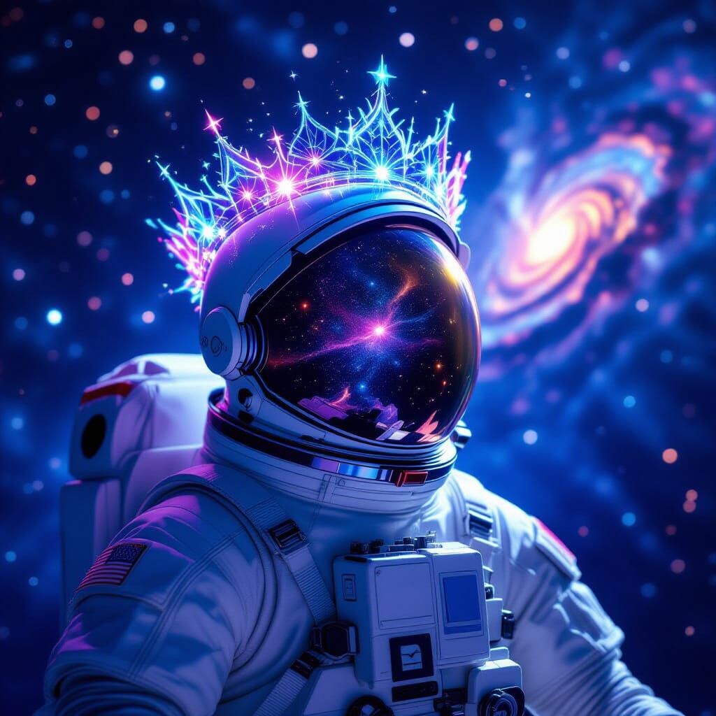 Astronaut Crowned in Stardust Amidst Cosmic Nebula