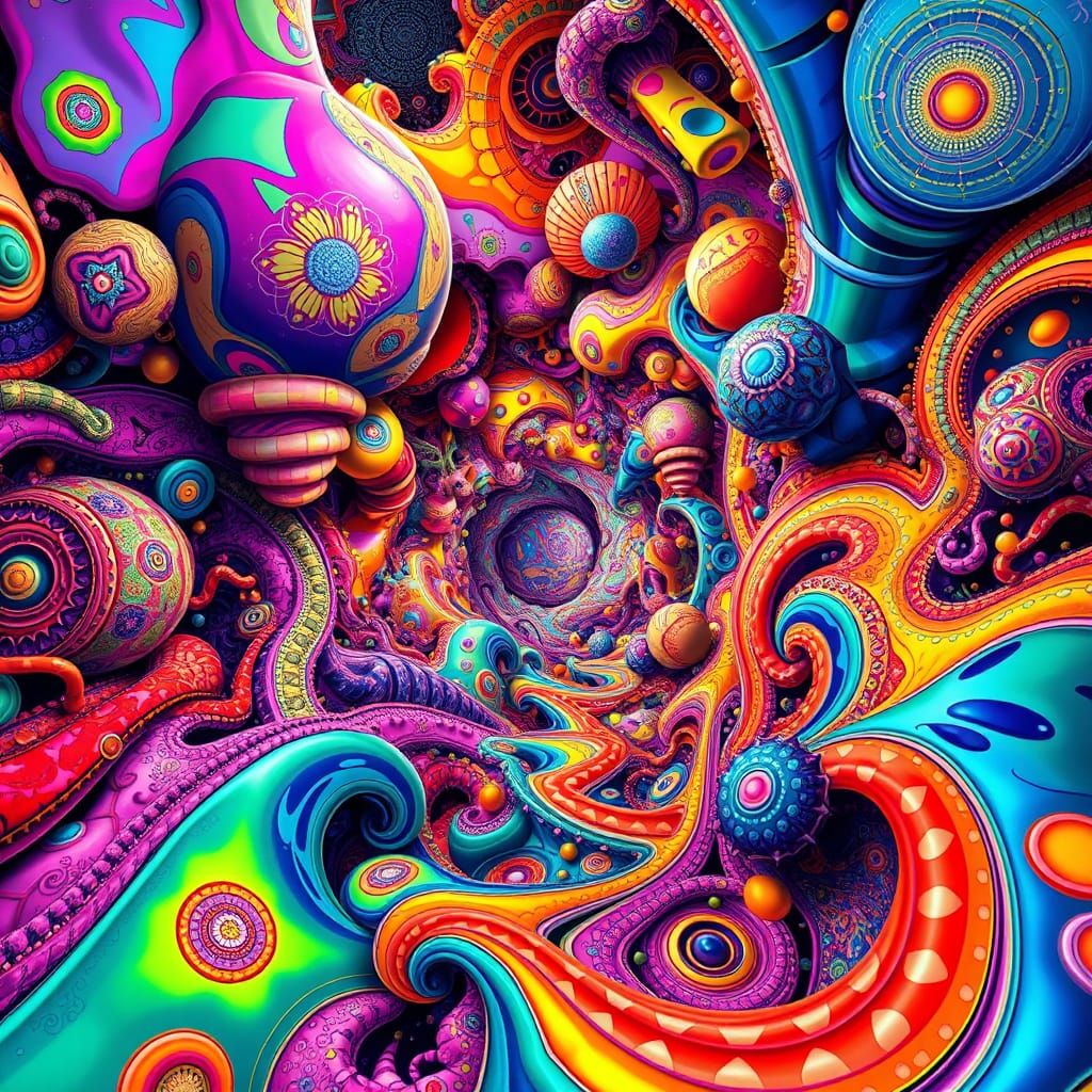 Kaleidoscopic Wormhole Experience in Vibrant, Swirling Patte...