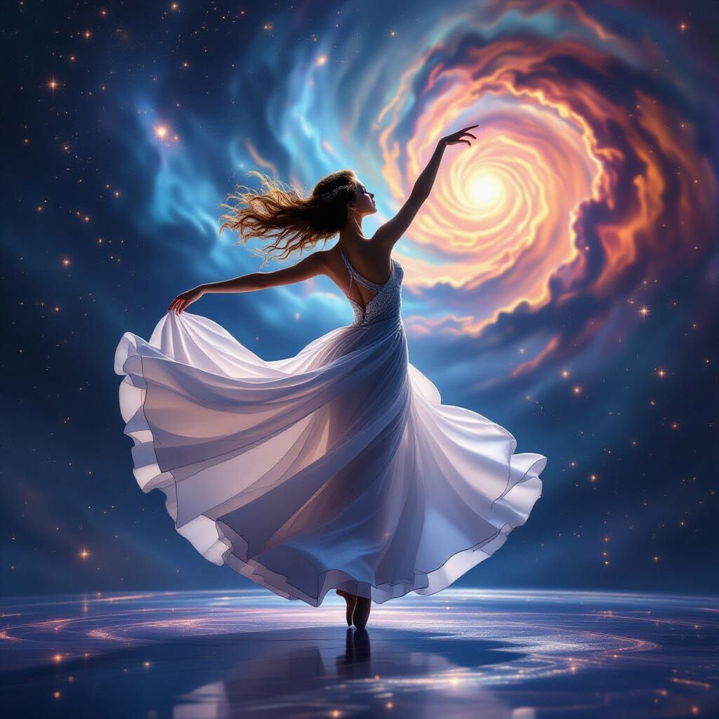 Ethereal Dancer in Cosmic Nebula Ballet