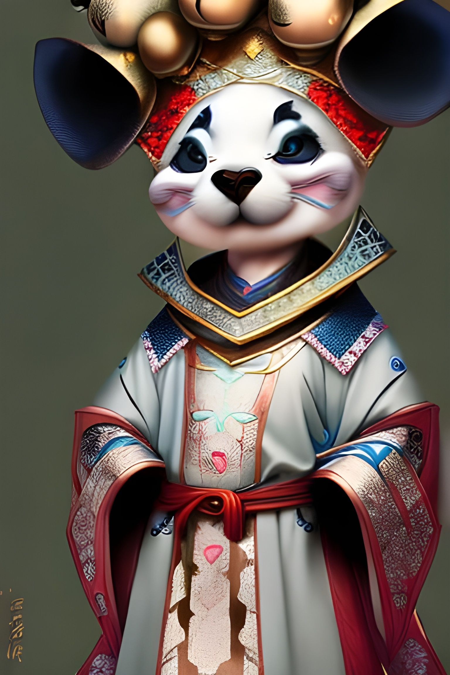 Panda Mage in Oriental Robe: 3D Digital Art
