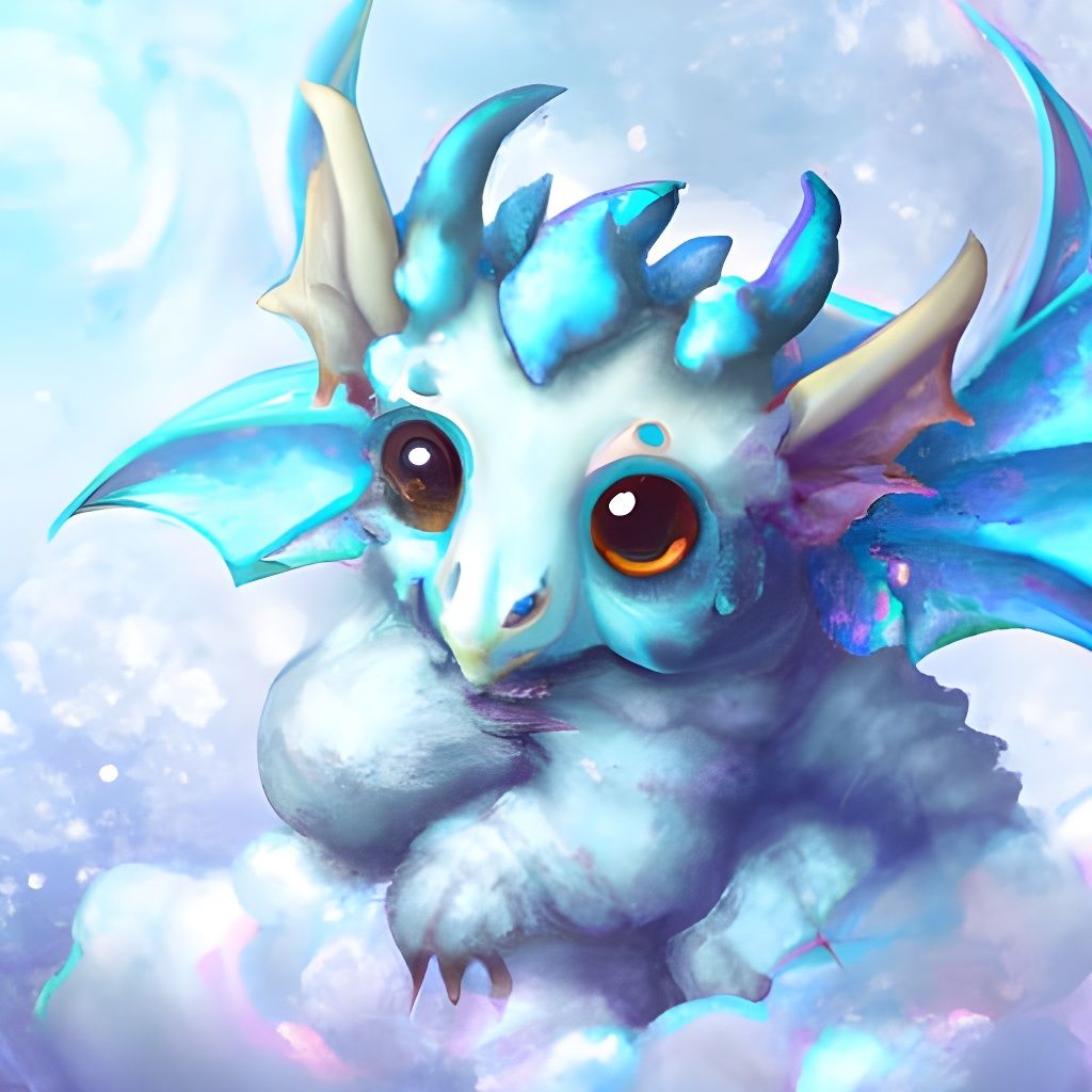Chibi Skywing Dragon on Clouds Digital Illustration