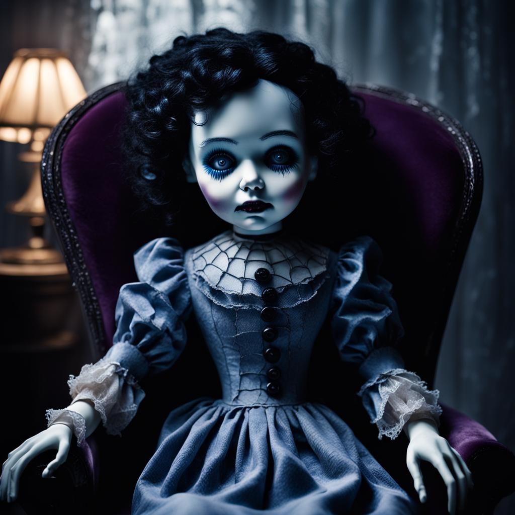Eerie Porcelain Doll in Dark Gothic Style