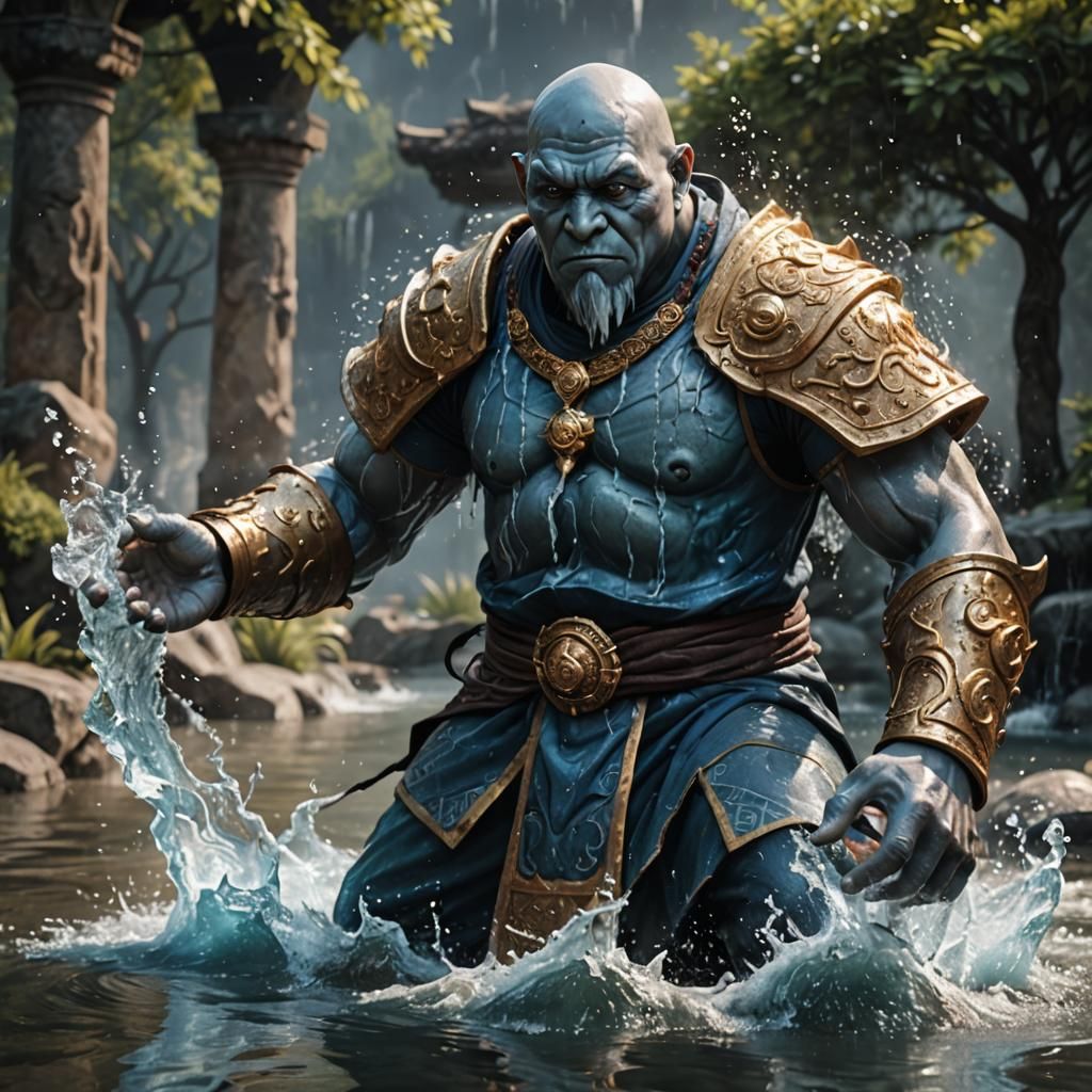 Water Monk Shows Golem in Cinematic Composition
