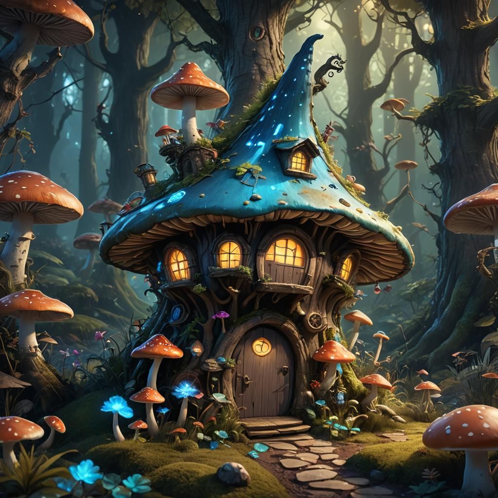 Enchanted Bioluminescent Forest: Troll Magician's Mushroom H...