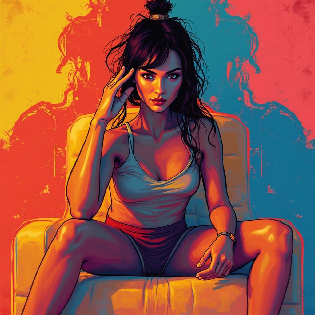 Vibrant Woman Posing in Bold Triadic Colors