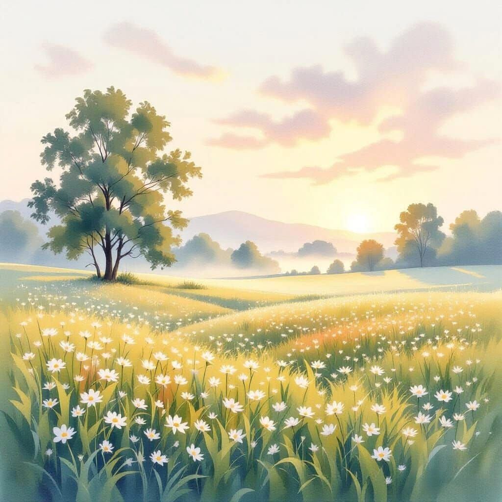 Soft Pastel Morning Landscape in Abstract Style