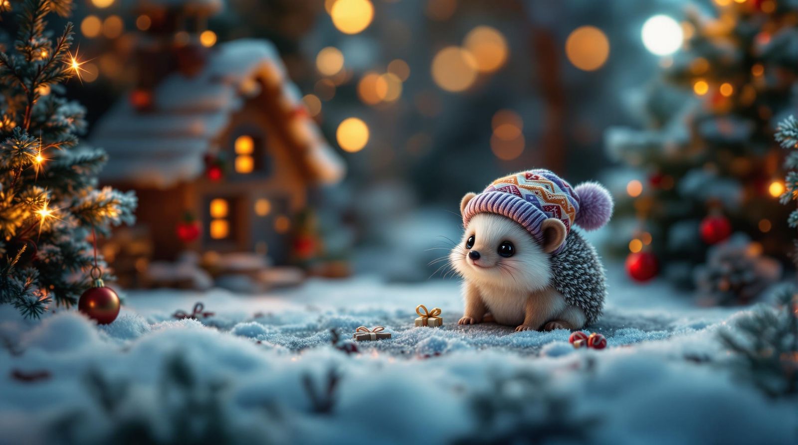 Christmas Night: Miniature Forest Scene in CGI Style