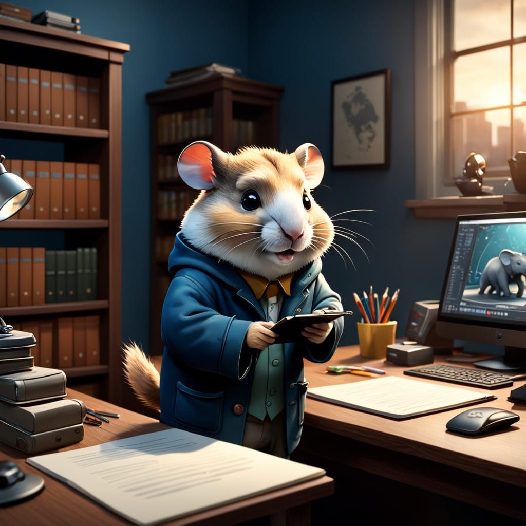 Whimsical Detective Hamster Investigates Elephant Hacker