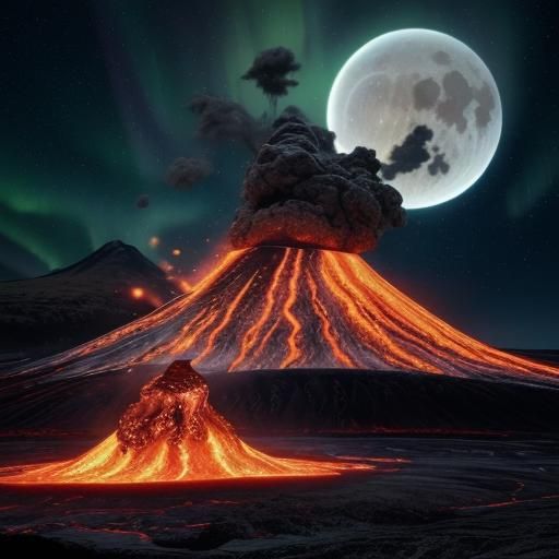 Iceland Volcano Eruption at Night: 3D Game Cinematic