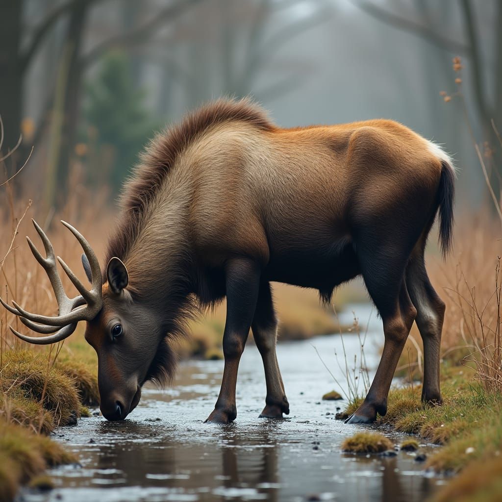 A cross hybrid animal of a moose, cow, boar, and deer, the c...