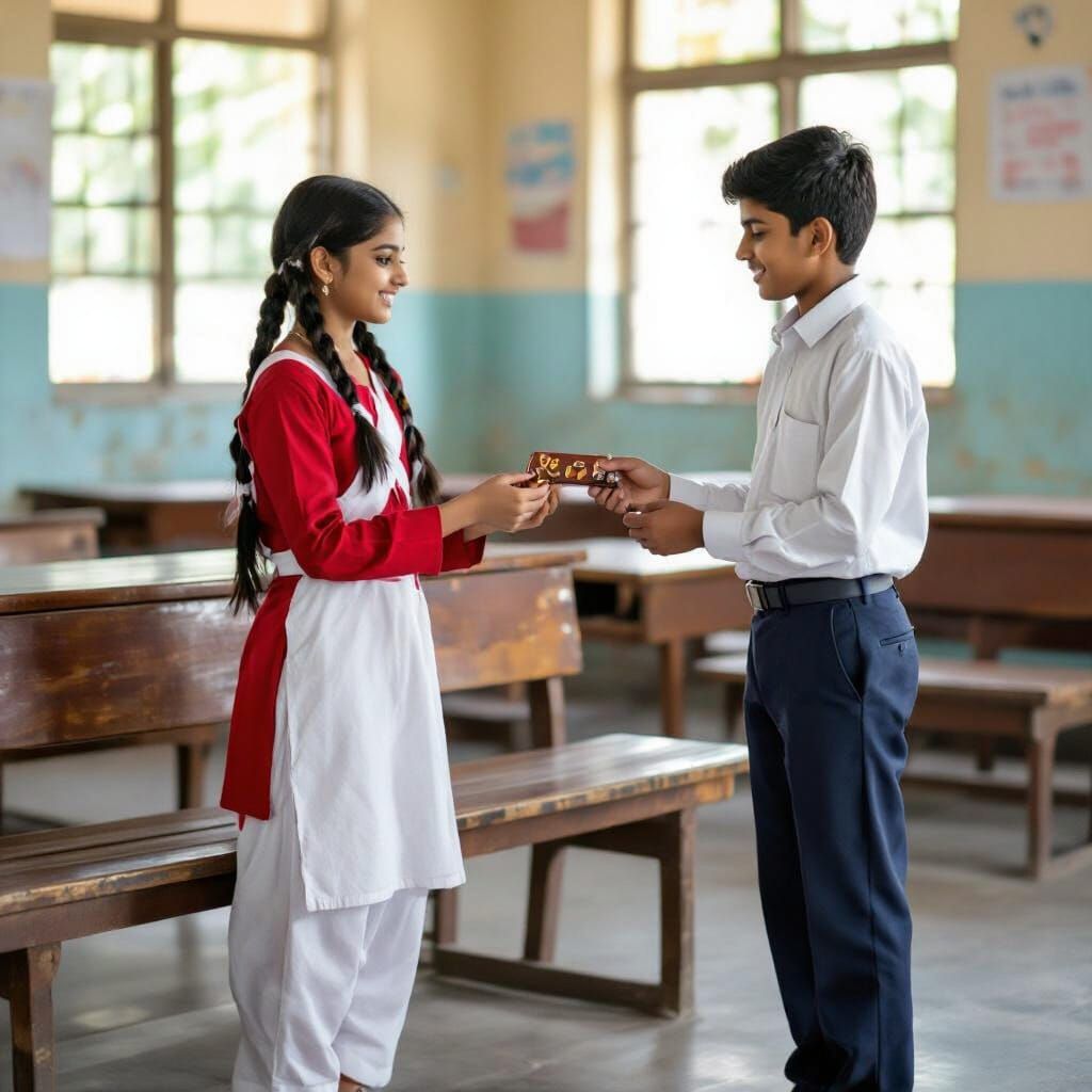 Bangladeshi Schoolgirl Sharing Chocolate, Professional Photo