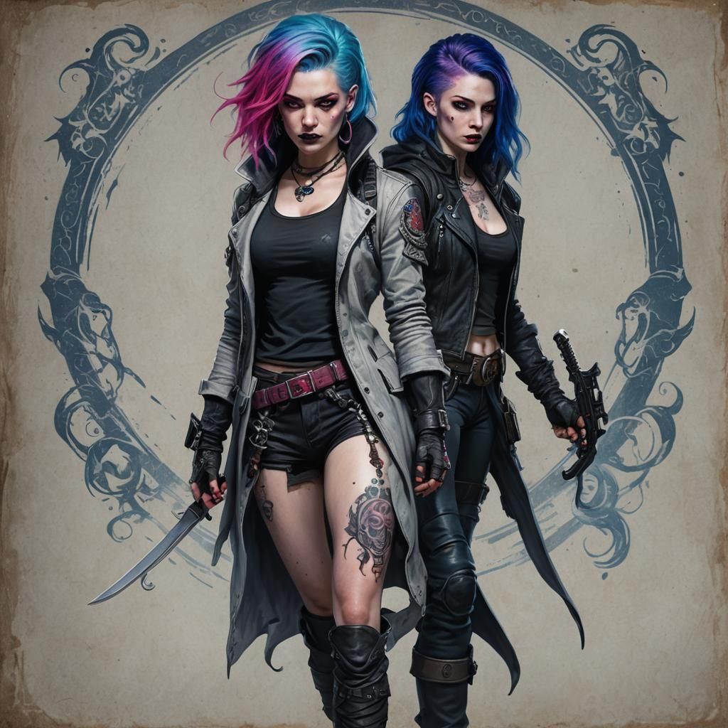 Gothic Female Assassin with Pink Hair in Fantasy Setting