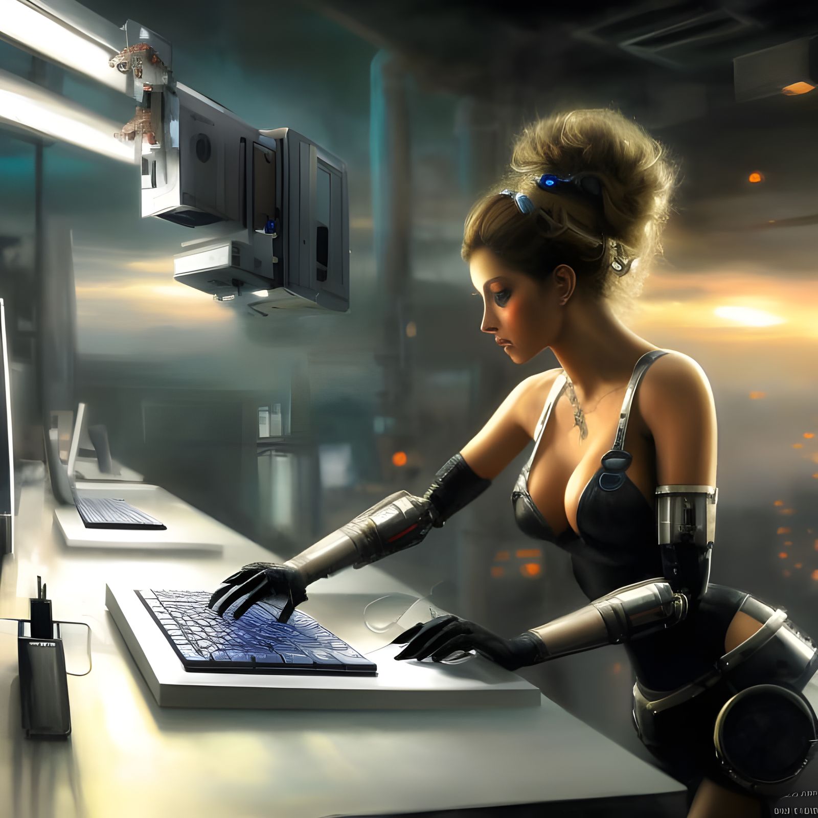 Robot Lab Assistant as Gouache Painting