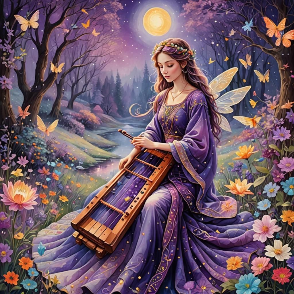 Ethereal Fairy with Opalescent Wings in a Tapestry Landscape