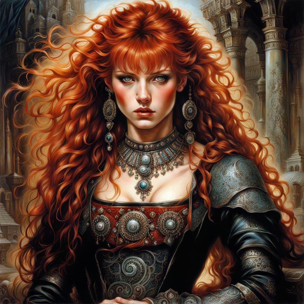 Gorgeous Redhead in Hyperdetailed Painting Style