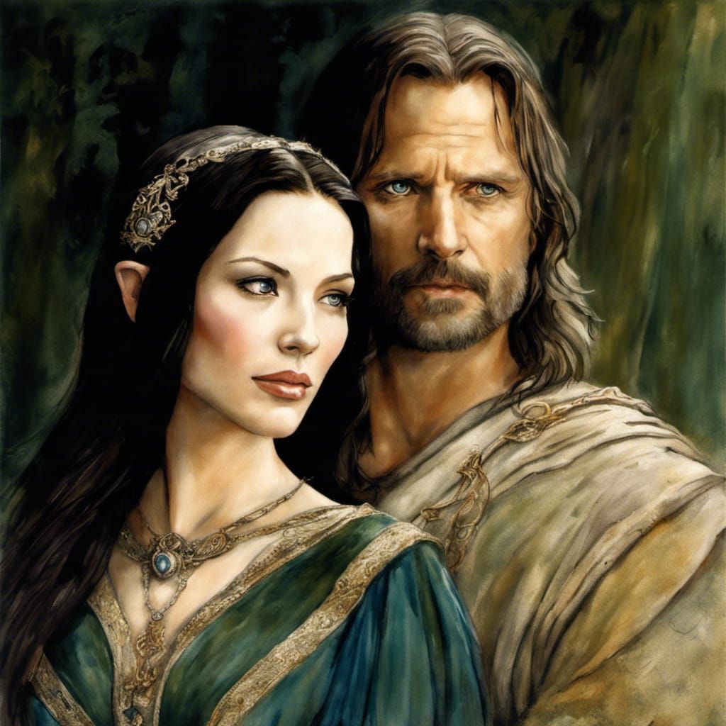 Aragorn and Arwen in Watercolour Style