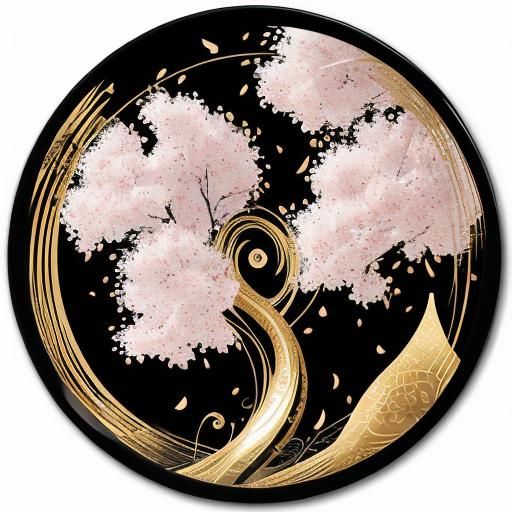 Black and Gold Japanese Cherry Blossom Wall Art