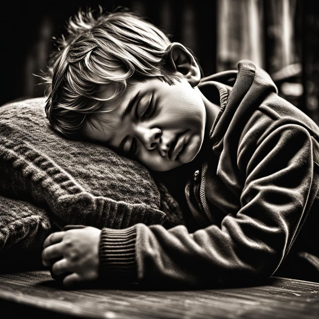 Hyperrealistic Sleepy Man Child in Sharp Focus