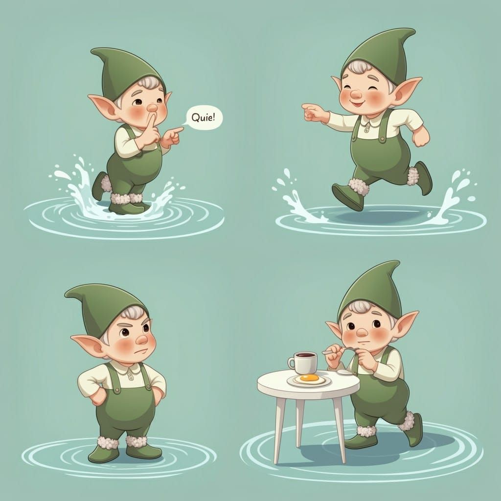 Pastel Vector Art: Gnome in Various Poses