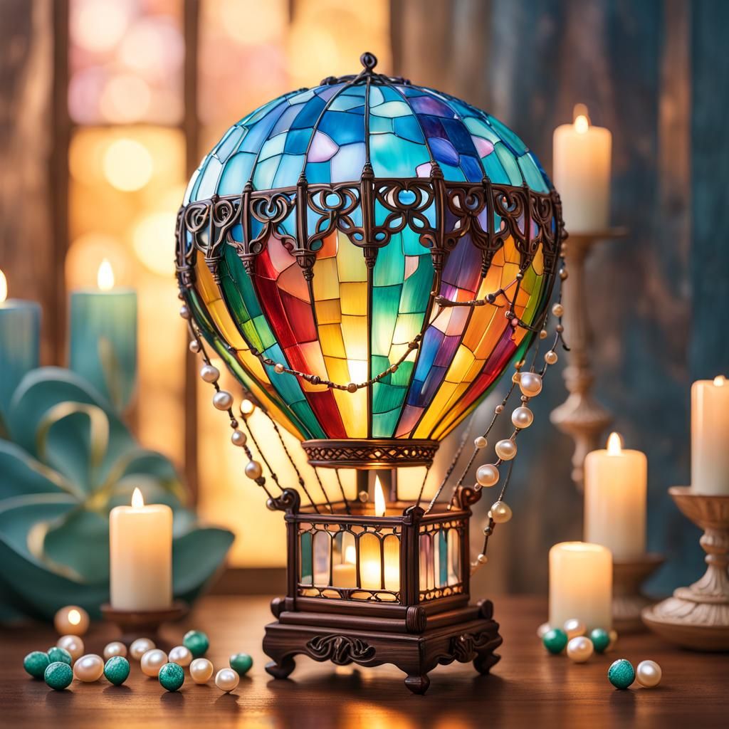 Tiffany Glass Hot Air Balloon Figurine