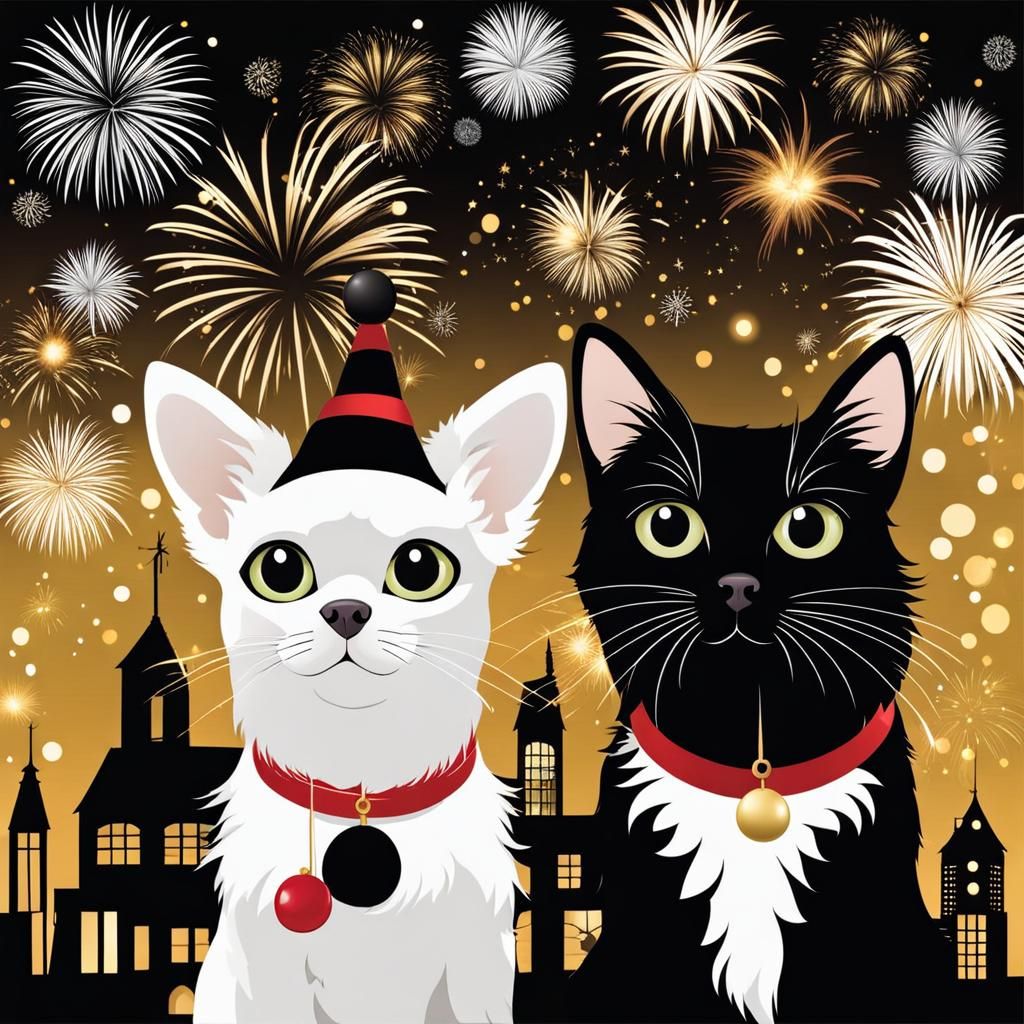 Chihuahua and Cat Celebrate New Year's Eve