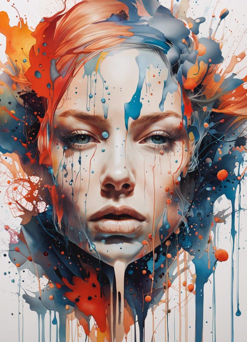 Detailed Oil Splash Portrait of a Young Woman