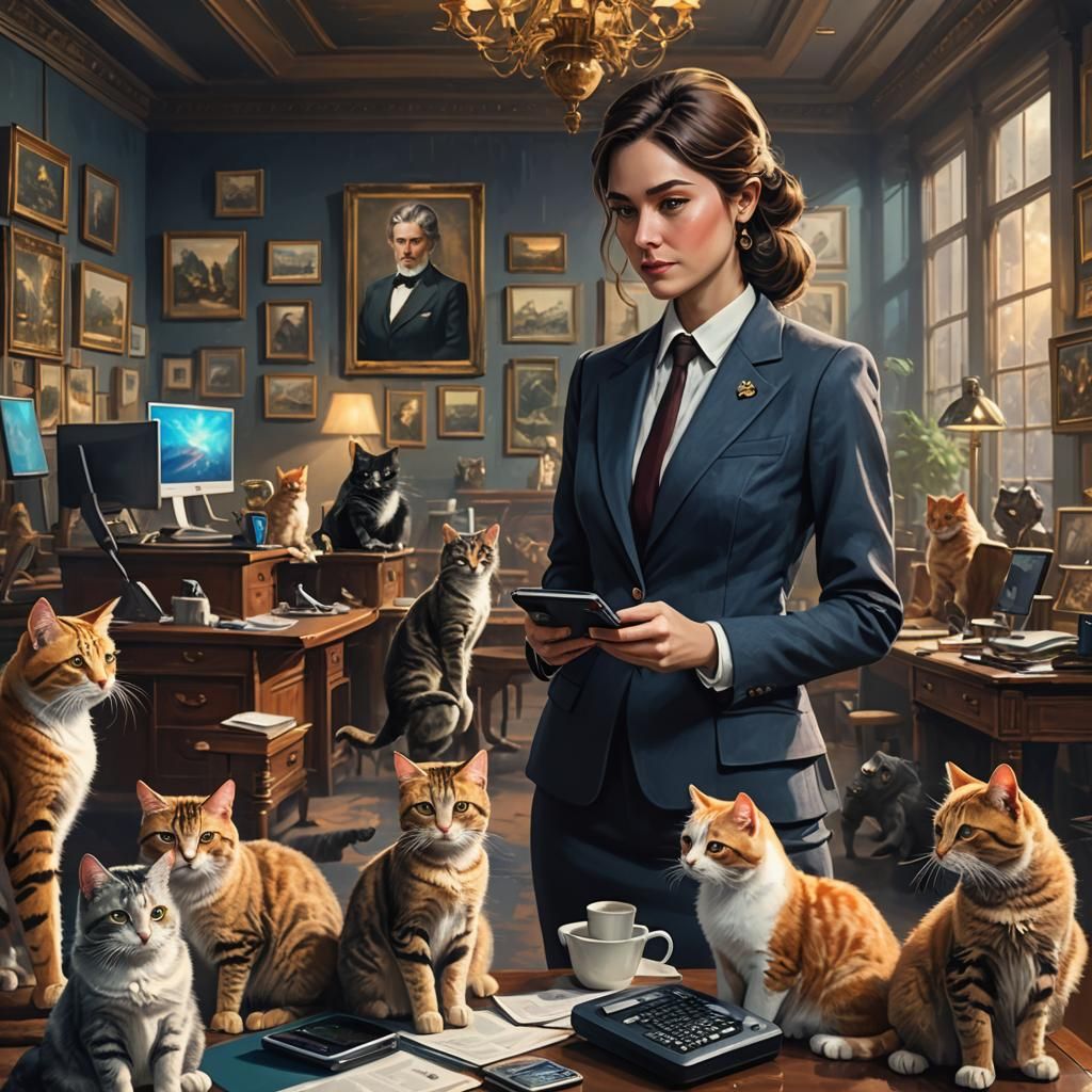 Monet-Inspired Modern Woman's Office with Cats