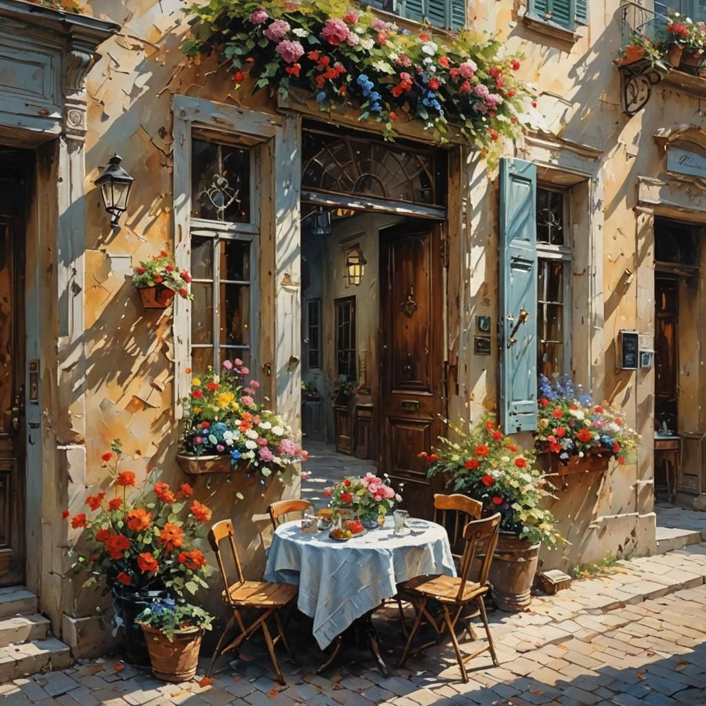 Impasto Painting of Room with Flowers