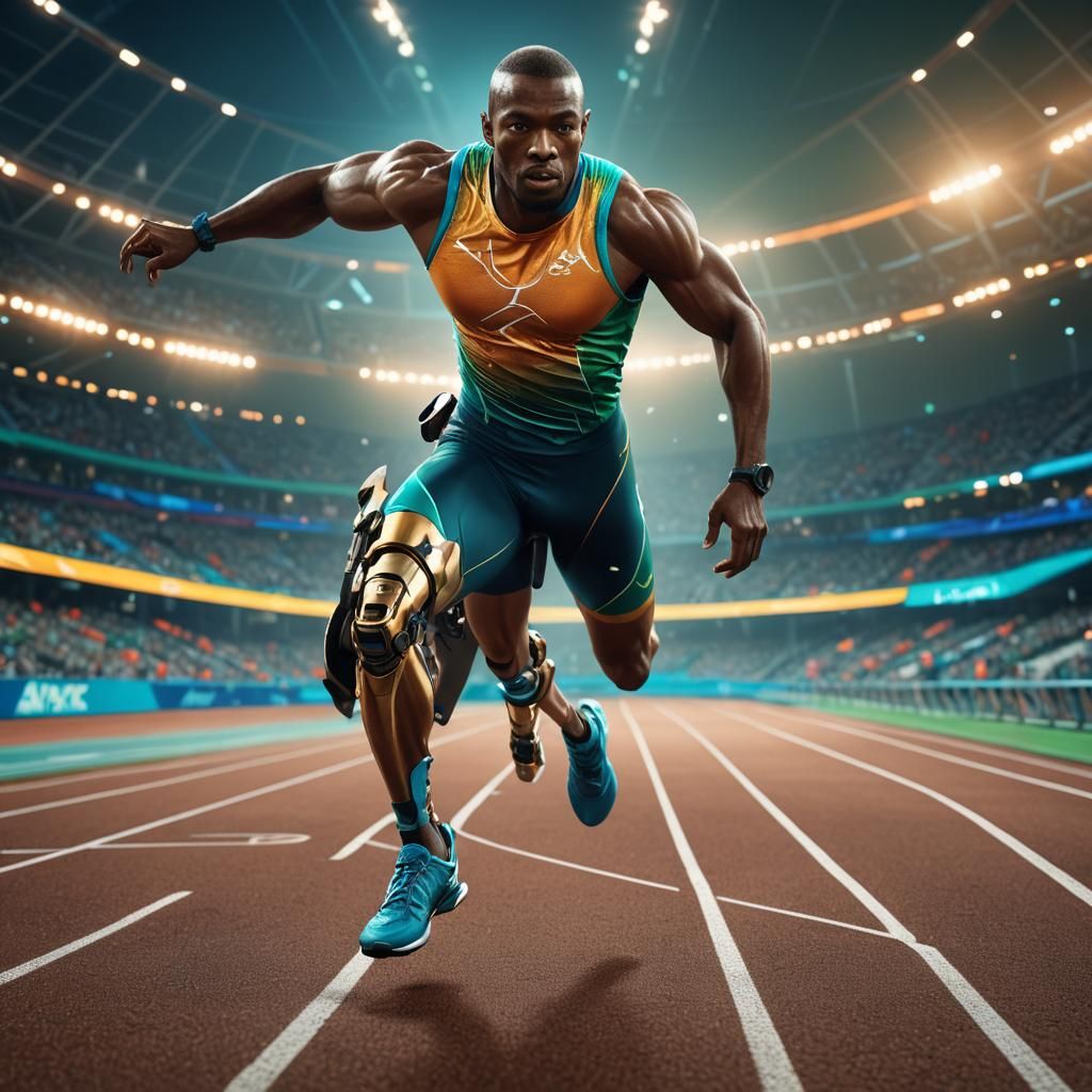 Para-Olympic Sprinter on Futuristic Track in Sci-Fi Style