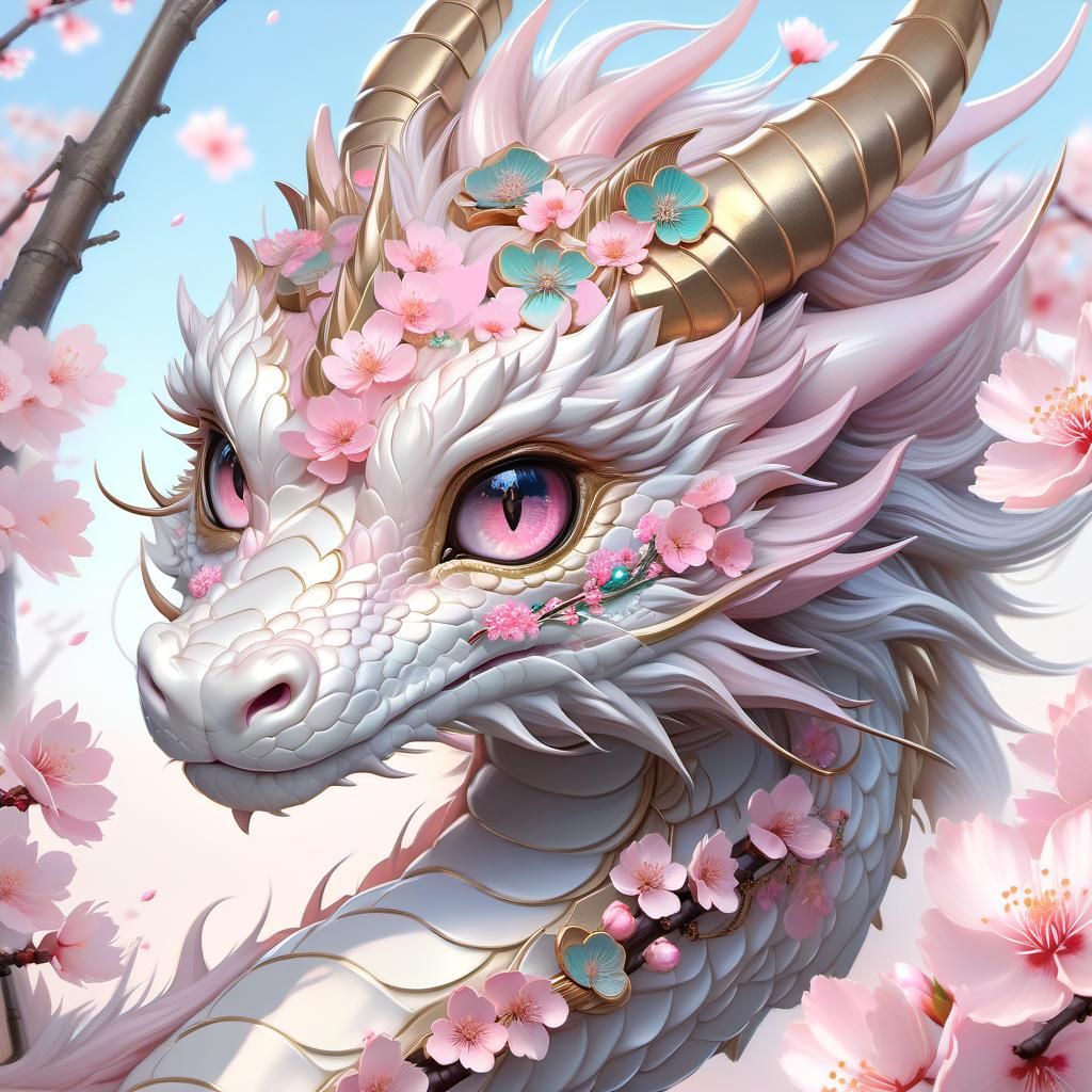 Sakura Dragon Portrait with Hyper-Detailed Eyes