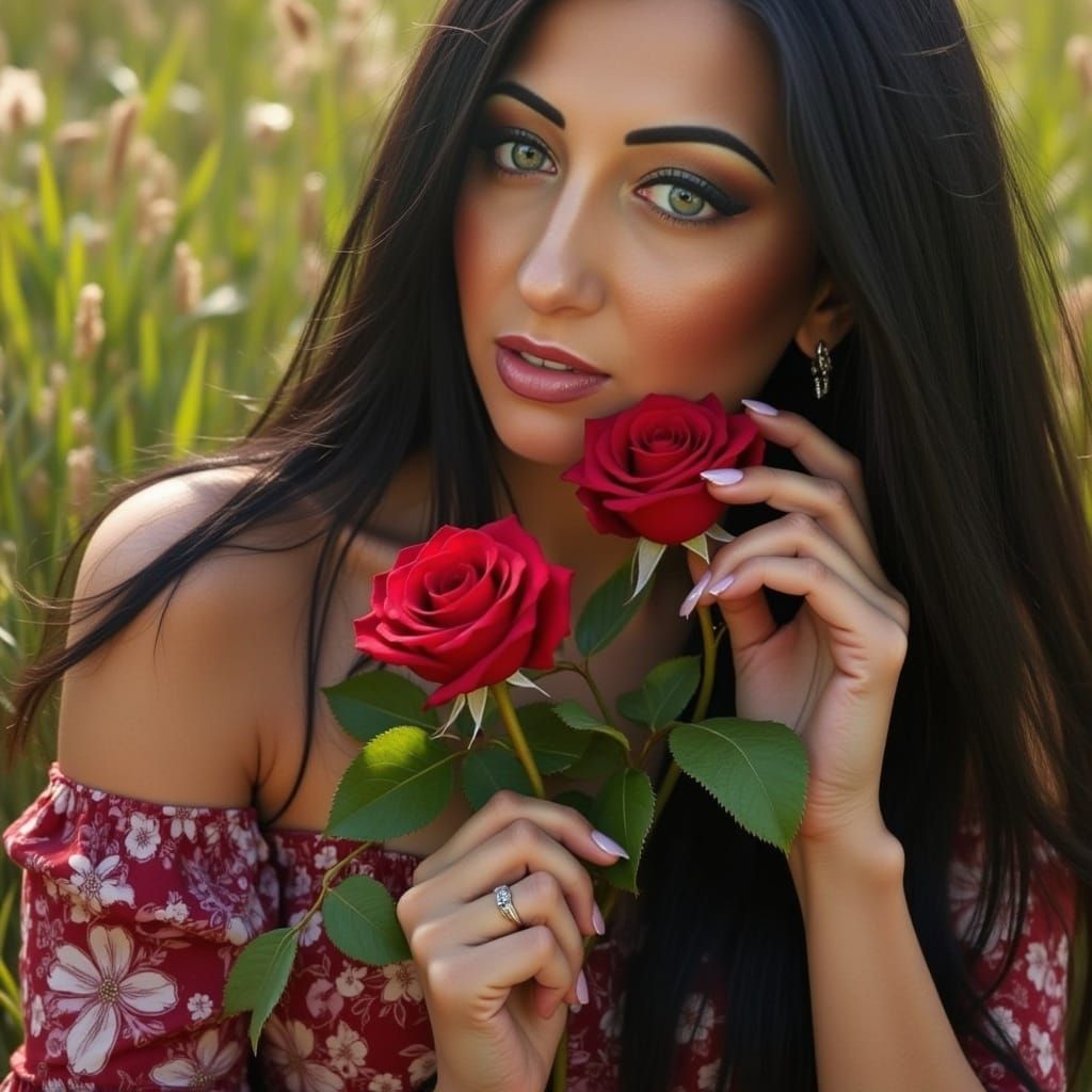 Monochrome Woman with Rose in Poster Art Style