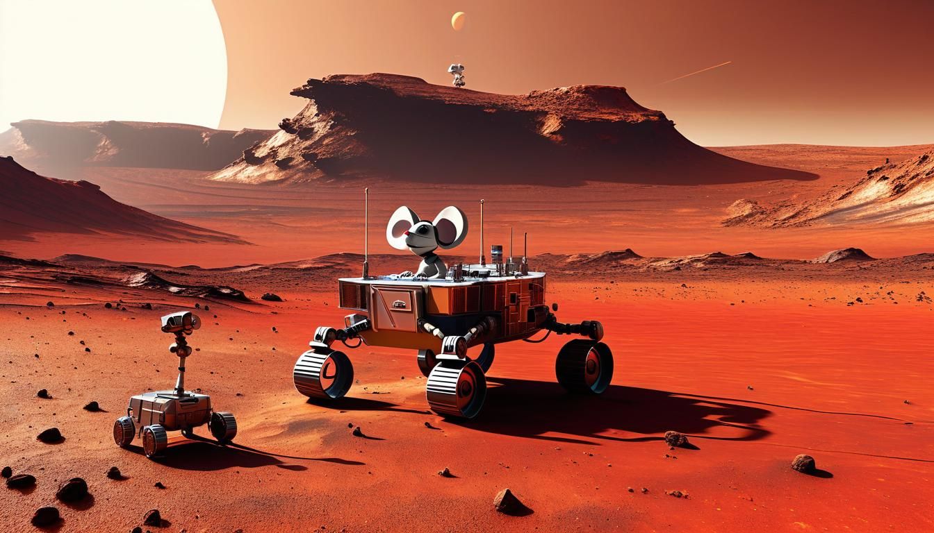 Robotic Mouse and Rover on Mars in Digital Painting