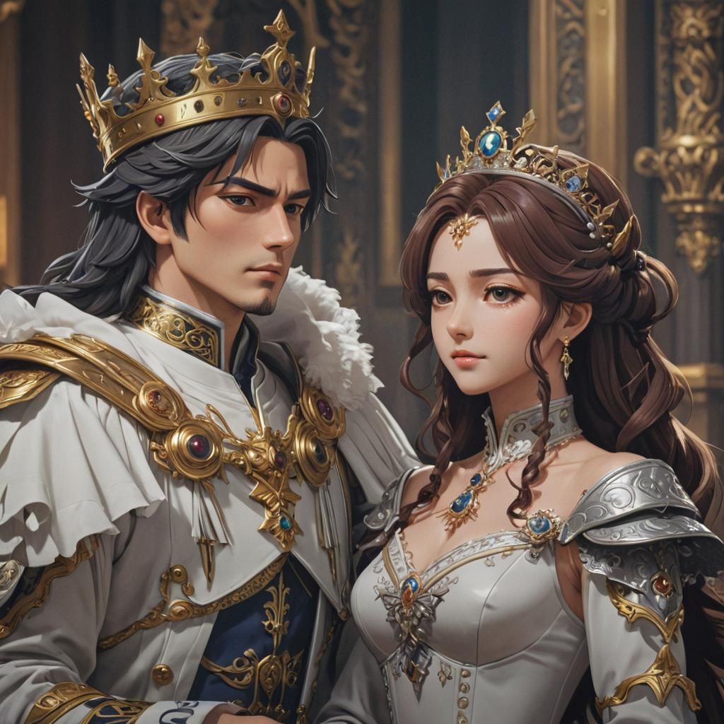Anime King and Queen in Cel-Shaded Style
